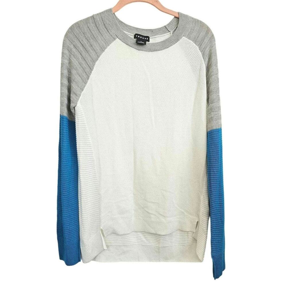 NWT Trouvé White Gray Blue Colorblock Sweater Size Medium